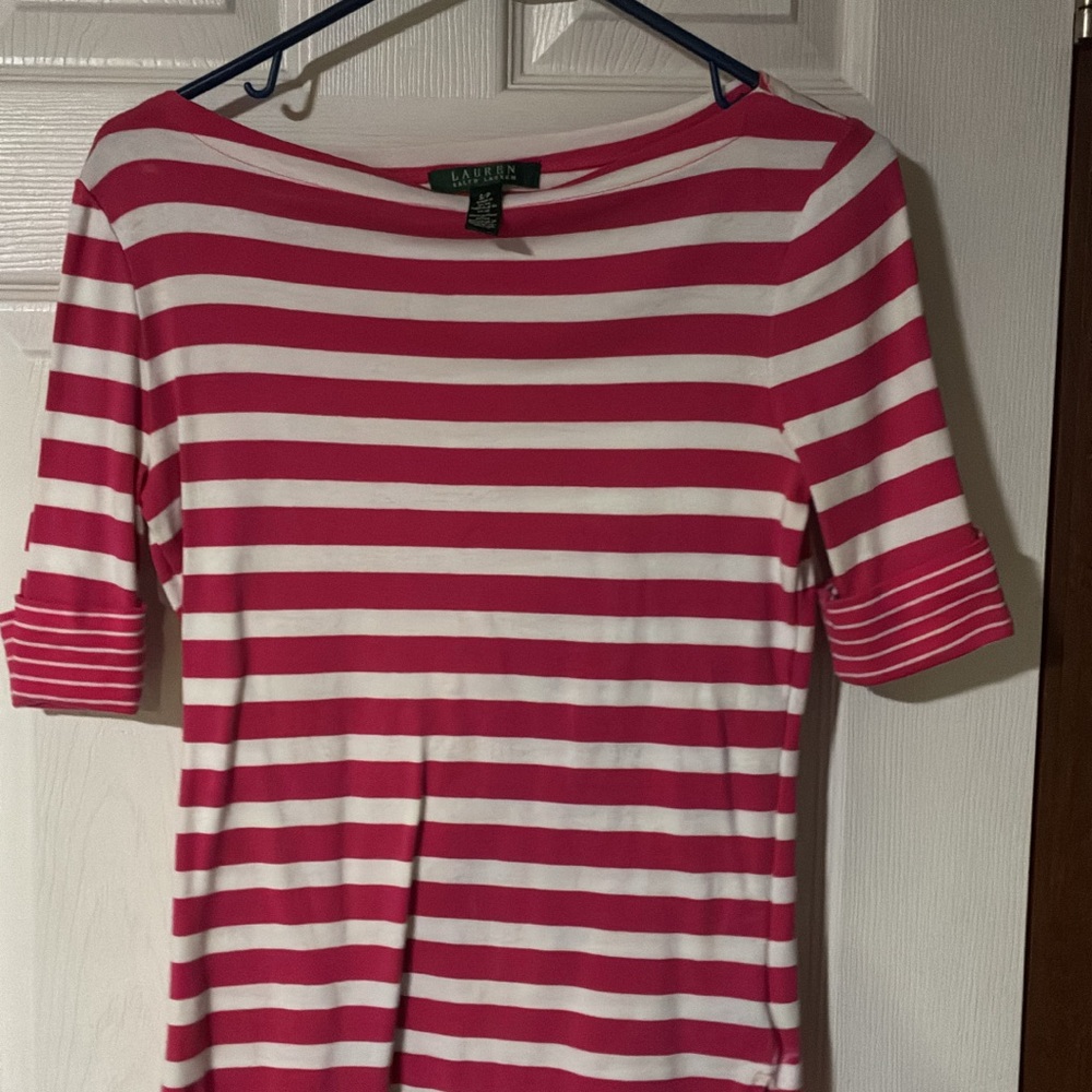 Pink and White Striped Women's Top